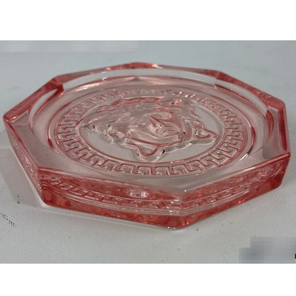 Versace Rosenthal Rosé Crystal Medusa Coaster Octagon Glass Pink 45008